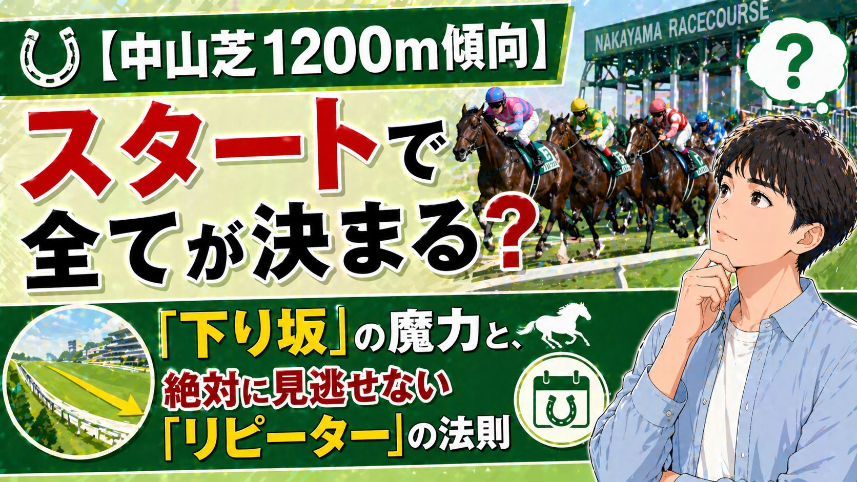 【中山芝1200m傾向】スタートで全てが決まる？「下り坂」の魔力と、絶対に見逃せない「リピーター」の法則